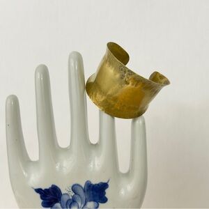 Modernist Solid Brass Satin Hand Hammered Finish Curve Cuff Bangle Bracelet